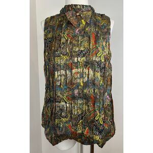 MARC JACOBS Women's Metallic Pleated Paisley Sleeveless Top Size 4 Blouse